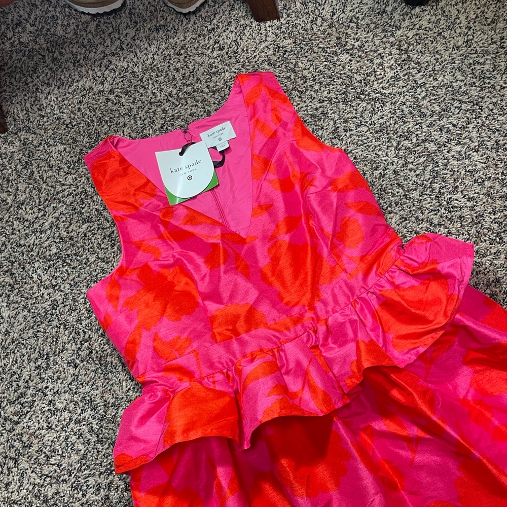 Kate Spade X Target Rose Peplum Midi Dress Red Pink Floral Size 6 or 10| NWOT - Picture 5 of 6